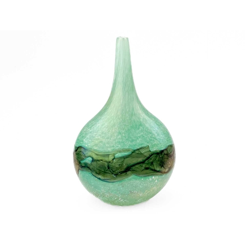 405 - A banded green Mdina lollipop vase. Signed Mdina to the base, with the original label, height 20cm.