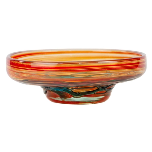 406 - A collection of Maltese glassware. An orange and blue swirl design Mdina bowl (20cm in diameter), wi... 