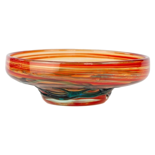 406 - A collection of Maltese glassware. An orange and blue swirl design Mdina bowl (20cm in diameter), wi... 