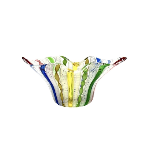 410 - Two Murano glass Fazzoletto type vases. Heights 9cm and 7cm together with three other Fazzoletto typ... 