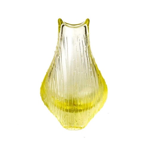 413 - A 1960s Czech lime green glass vase. Probably by Miloslav Klinger, with a moulded bark effect, indis... 