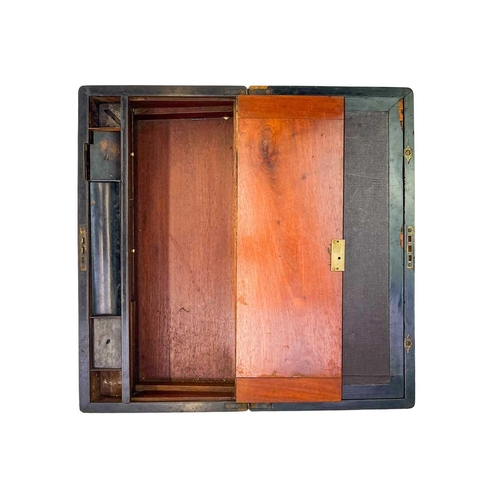 49 - A Victorian walnut brass bound writing box. The hinged lid lifts to reveal a fitted interior, height... 