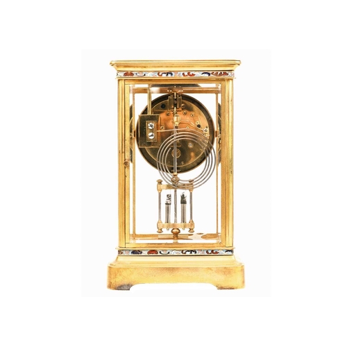 520 - A French four-glass gilt metal mantel clock. Late 19th century, the circular dial with enamelled flo... 