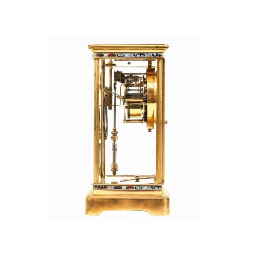 520 - A French four-glass gilt metal mantel clock. Late 19th century, the circular dial with enamelled flo... 