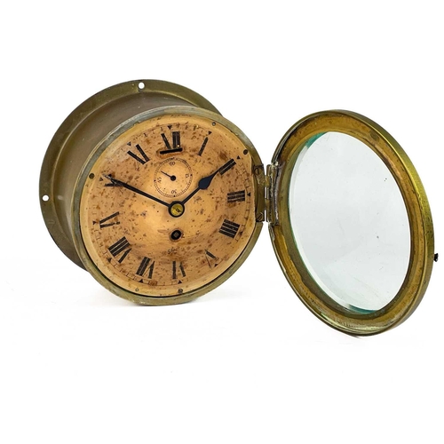 531 - A Smiths brass ship's bulkhead clock. Diameter 18cm, together with a Short & Mason compensated anero... 