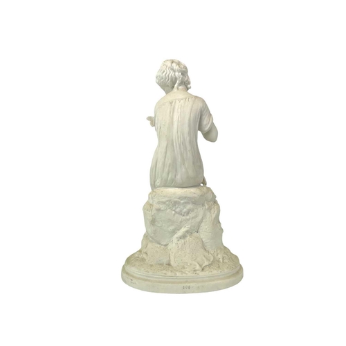 557 - An English Parian figure of a maiden. Height 33cm together with another English Parian figure group.... 