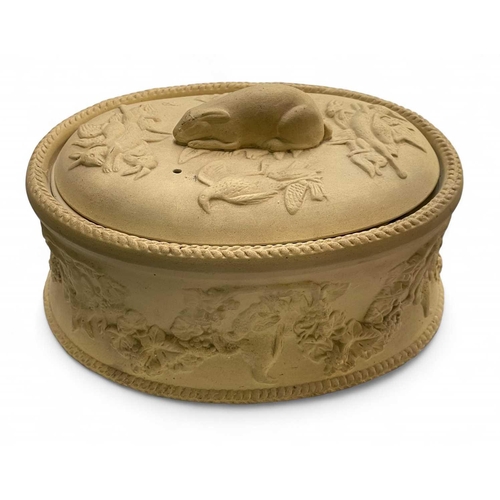 563 - A biscuit game pie dish With liner, max width 27.5cm Together with two tiled trays with wooden frame... 