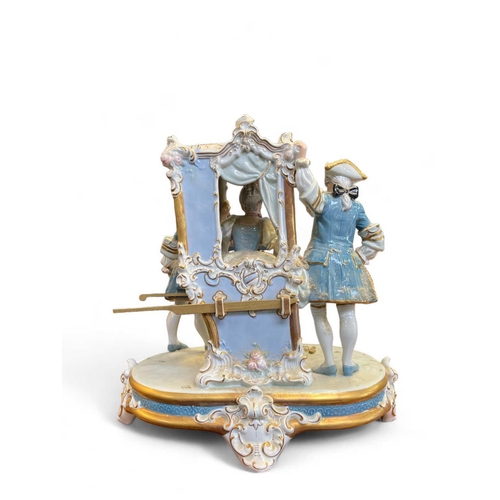 578 - A large Royal Dux porcelain figure group of a Lady in a sedan chair. Height 40cm together with a lar... 