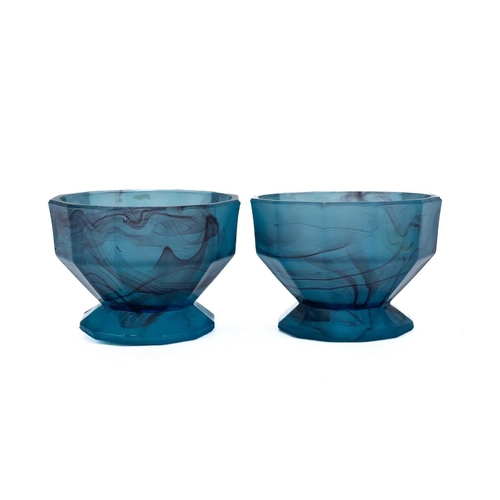 584 - A collection of Davidson pressed glass. To include a blue cloud glass bowl, diameter23.5cm, a blue c... 