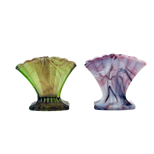 586 - A collection of Davidson cloud glass. To include a purple fan vase, height 14cm a green and purple f... 