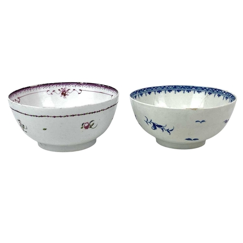 587 - A Newhall bowl decorated with flower sprays. Diameter 16cm and an English porcelain bowl and two Wed... 