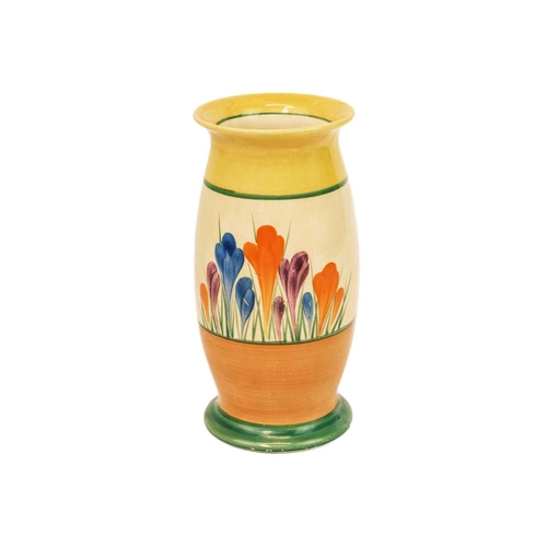 603 - A Clarice Cliff Crocus pattern 265 shape vase. Bizarre Wilkinsons Ltd marks, height 15.5cm. There is... 