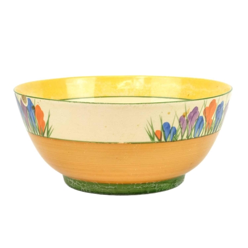 604 - A Clarice Cliff Crocus pattern bowl. Bizarre Wilkinson Pottery mark, height 7.5cm diameter 18cm.