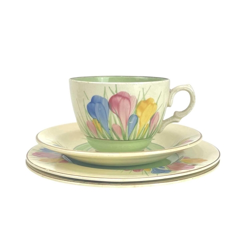 609 - Three Clarice Cliff Spring Crocus pattern trios of tea cups, saucers and side plates. Together with ... 