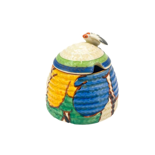 614 - A Clarice Cliff Blue Autumn pattern bee hive honey pot and cover. Bizarre Newport Pottery and Lawley... 