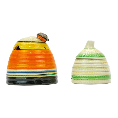 622 - A Clarice Cliff banded beehive honey pot and cover. Bizarre Newport Pottery marks, height 10cm toget... 