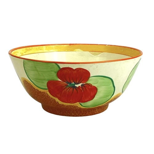 630 - A Clarice Cliff Nasturtium pattern Havre shape bowl. Bizarre Wilkinson Ltd marks, diameter 20.5cm to... 