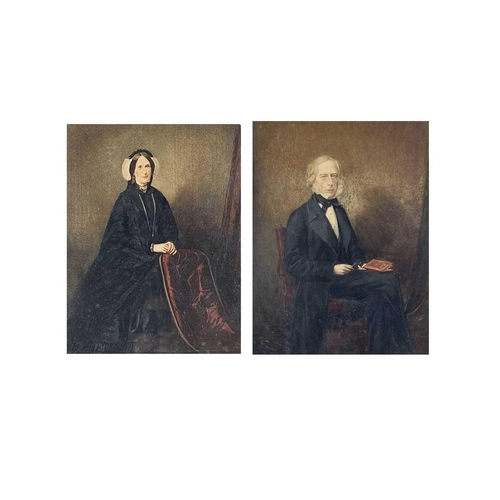 64 - A pair of Victorian overpainted portraits, in ornate gilt frames. Contained within glazed rosewood o... 