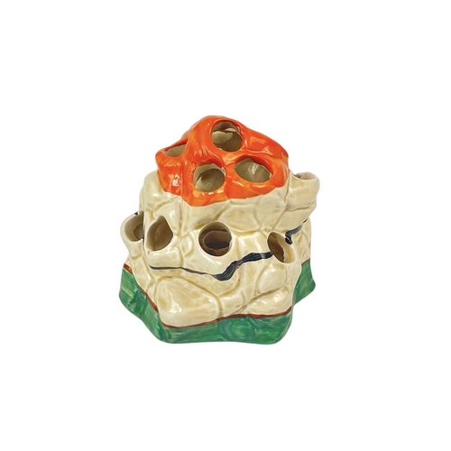 650 - A Clarice Cliff banded flower block/frog. Height 9cm together with a smaller flower block /frog, and... 