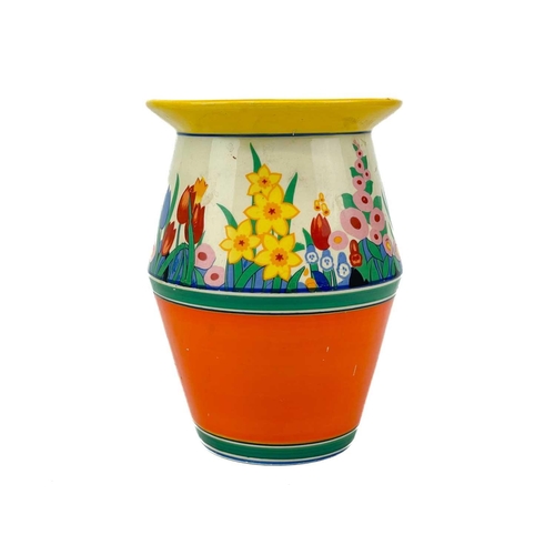 661 - A Clarice Cliff Chloris pattern Tolphine shape vase. Wilkinson Honeyglaze marks, height 20cm. There ... 