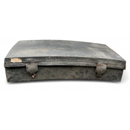 67 - An early to mid-19th-century trunk in leather-covered wood 121x69cm and 25cm deep. The base concave.