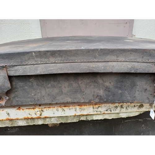 67 - An early to mid-19th-century trunk in leather-covered wood 121x69cm and 25cm deep. The base concave.