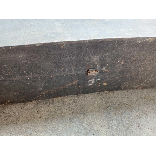 67 - An early to mid-19th-century trunk in leather-covered wood 121x69cm and 25cm deep. The base concave.