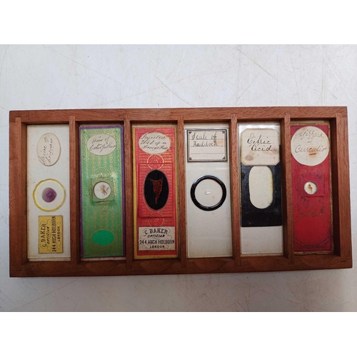 70 - Two Victorian mahogany cases of microscope slides. The flush boxes, with hinged lids and fronts, con... 