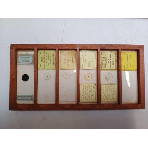 70 - Two Victorian mahogany cases of microscope slides. The flush boxes, with hinged lids and fronts, con... 