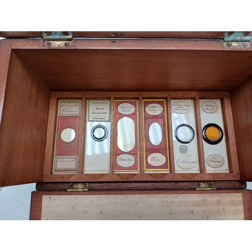 70 - Two Victorian mahogany cases of microscope slides. The flush boxes, with hinged lids and fronts, con... 