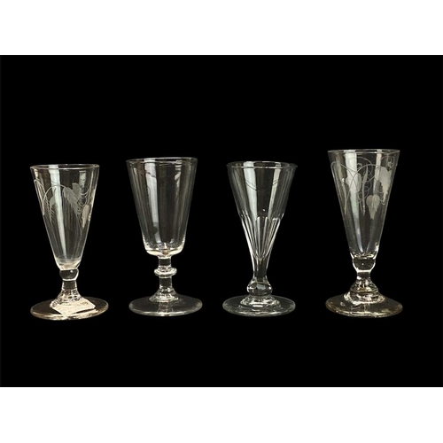 701 - Four ale glasses, 18th/19th century. Largest height 15cm, two jelly glasses, height 9.5cm and six wi... 