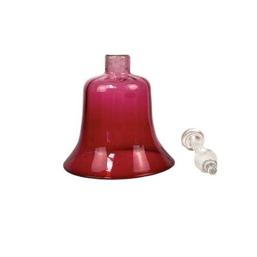 703 - A Victorian amber glass bell, Height 32.5cm, width 15cm, three Victorian cranberry glass bells and o... 