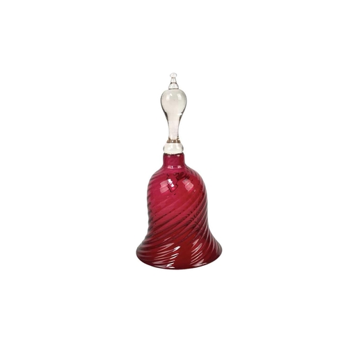 703 - A Victorian amber glass bell, Height 32.5cm, width 15cm, three Victorian cranberry glass bells and o... 