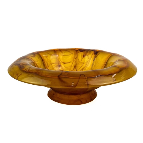 706 - A collection of Davidson amber cloud pressed glass. To include a footed bowl, a footed bowl with fol... 