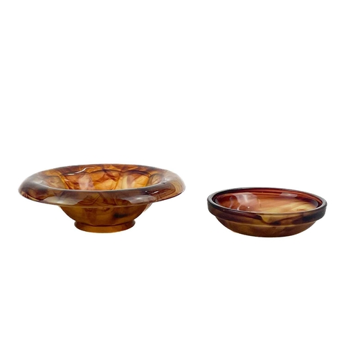 706 - A collection of Davidson amber cloud pressed glass. To include a footed bowl, a footed bowl with fol... 