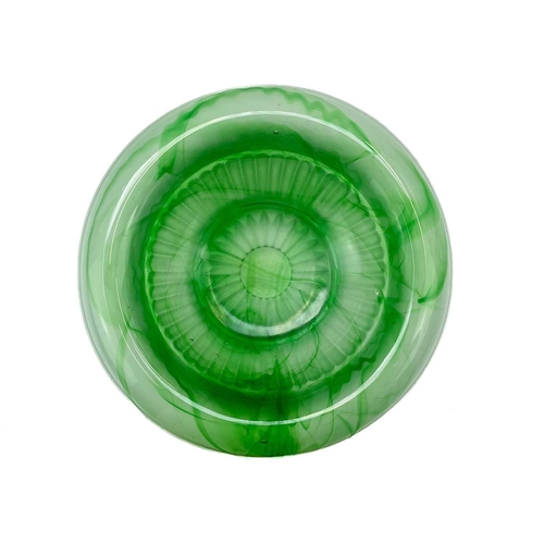 707 - A collection of mostly Davidson malachite pressed glass. To include, a circular box and cover, two s... 