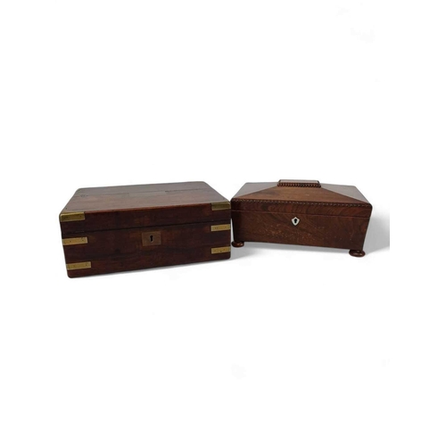 71 - An early Victorian rosewood work box. With a later interior, height 14cm, together with a brass boun... 