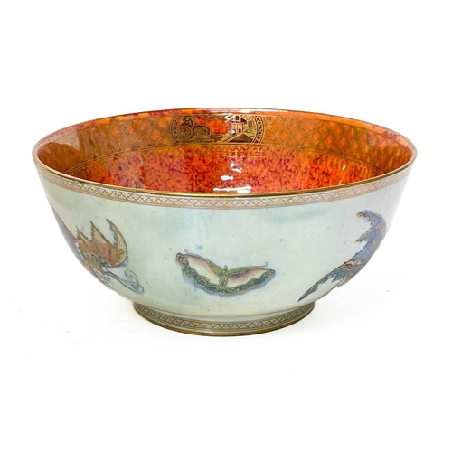 725 - A Wedgwood Pottery Butterfly lustre bowl. Designed by Daisy Makeig-Jones, pattern Z4832, the exterio... 