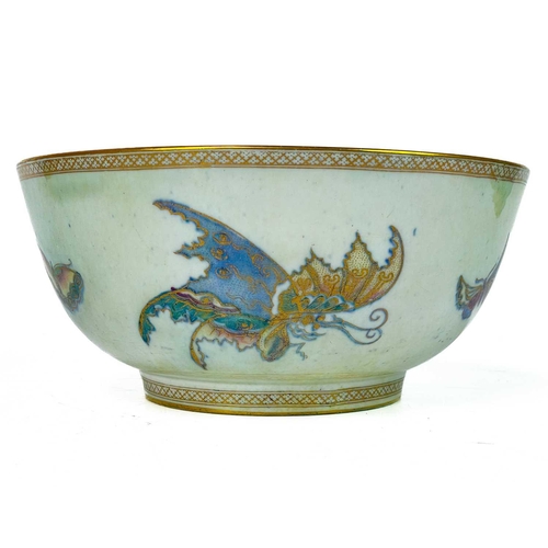 725 - A Wedgwood Pottery Butterfly lustre bowl. Designed by Daisy Makeig-Jones, pattern Z4832, the exterio... 