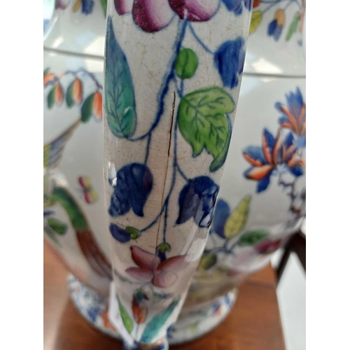 734 - A monumental pearlware display jug. Circa 1820, probably Davenport, transfer printed and overpainted... 