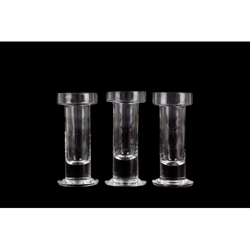 751 - Three Frank Thrower for Dartington glass candlesticks Height 15cm and three Frank Thrower Dartington... 