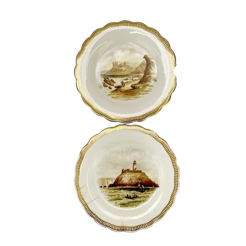 754 - A set of six Kerr & Binns Worcester porcelain dessert plates. Painted with Irish views, named to the... 