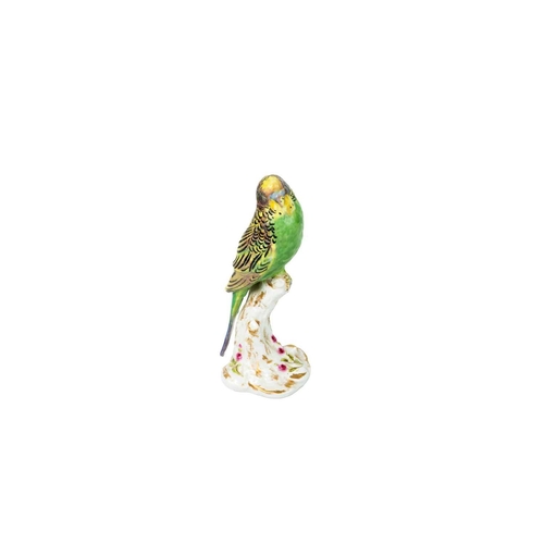 757 - A Royal Worcester figure of a budgerigar. With yellow, green and blue plumage, printed mark in puce,... 