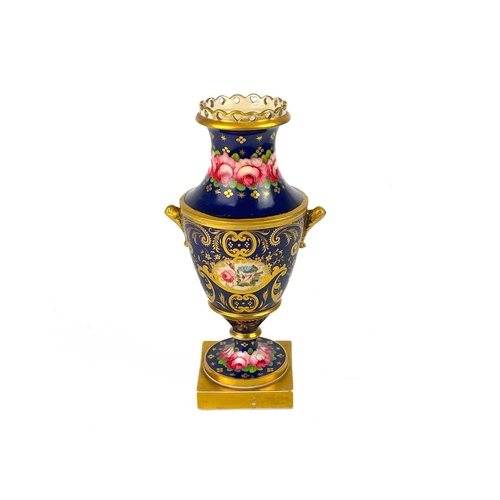 758 - An English porcelain vase. Circa 1820, painted with figures on a bridge over a river in a hilly land... 