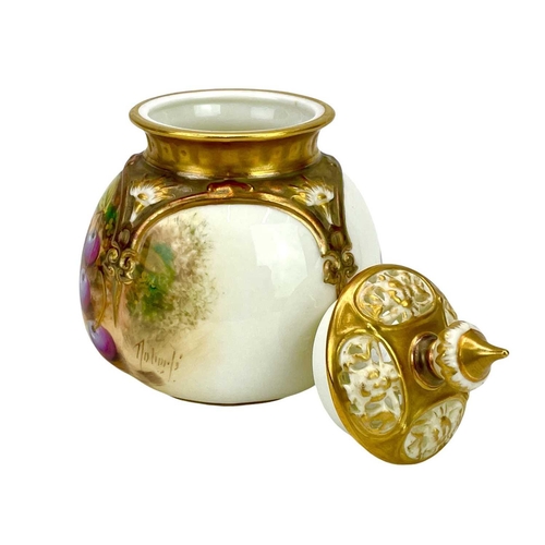 768 - A Royal Worcester small potpourri vase and cover. Painted with fruit by Roberts, shape number H175, ... 