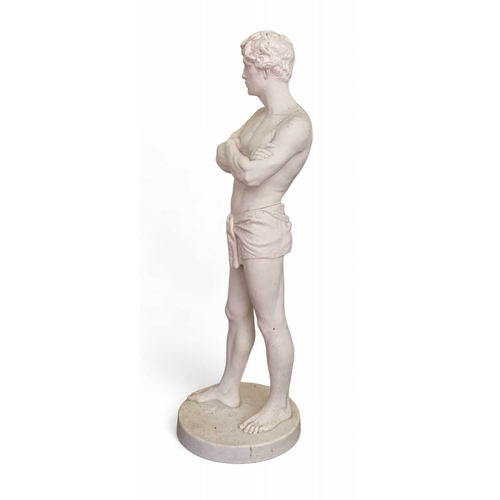 773 - A Gustavsberg Parian figure of a Classical male. Standing, with arms folded, wearing a loin cloth, o... 