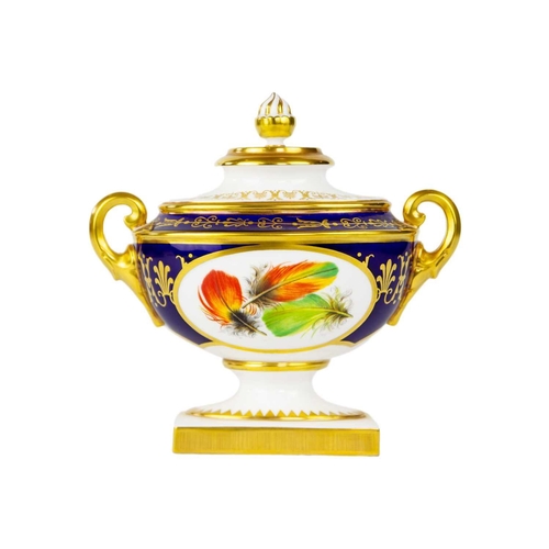 793 - A Royal Worcester Heritage Collection vase and cover. With opposing oval panels painted with feather... 