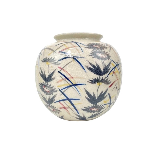 798 - A Studio pottery globular vase. 1950s, with painted floral decoration, indistinct mark to base, heig... 