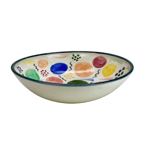 803 - Jonathan Hancock, St Just, a large colourful shallow bowl. Polychrome decorated, diameter 45cm, unma... 