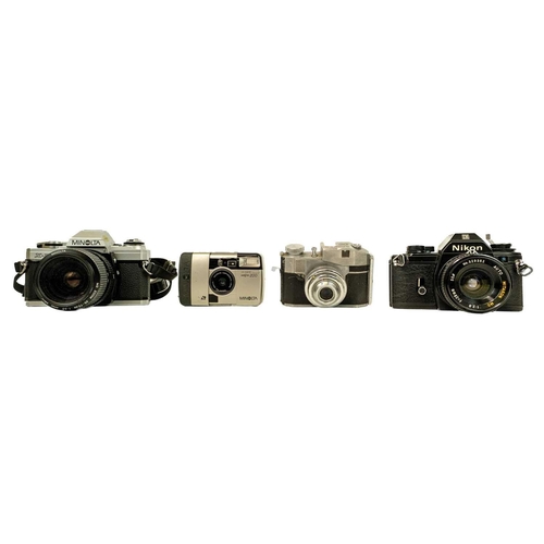 88 - A collection of cameras and accessories. Including a Nikon EM, a Minolta X-300, a Yashica TLR roll f... 